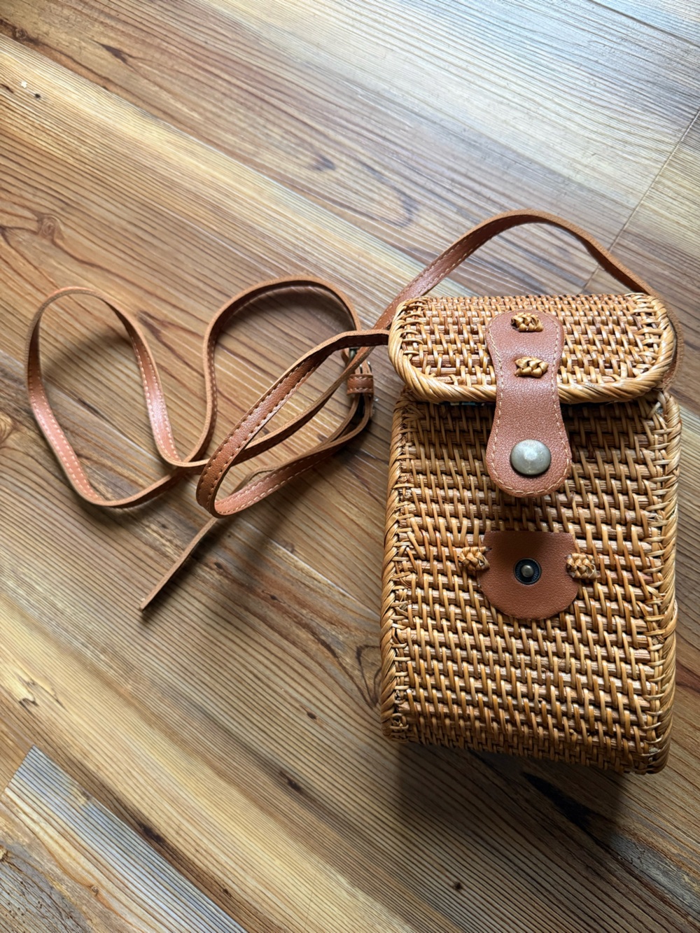 Woven Rattan Crossbody Bag in Tan